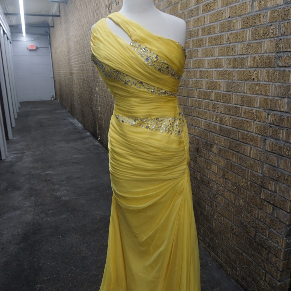 Yellow one shoulder evening gown
